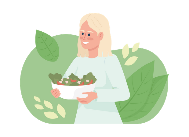 Woman with salad bowl  イラスト