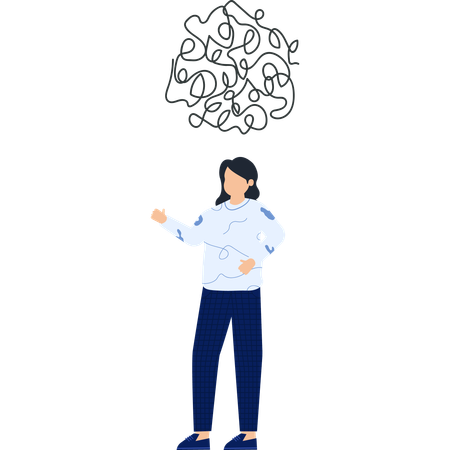 Woman with Scribbled Brain  Mental Health Confusion  Illustration
