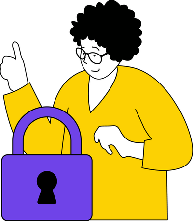 Woman with security lock  イラスト