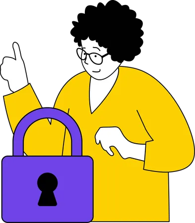 Woman with security lock  イラスト
