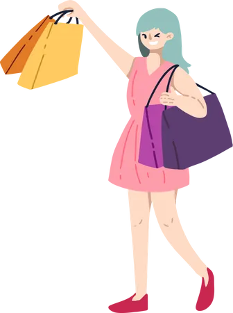 Woman with Shopping Bag  Illustration