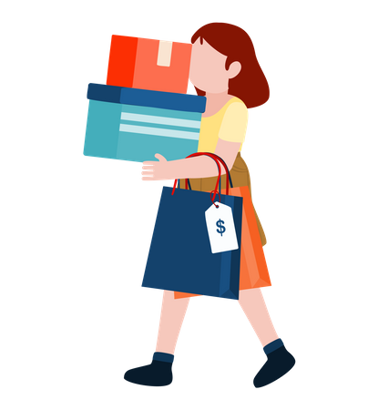 Woman with shopping bags and box Illustration