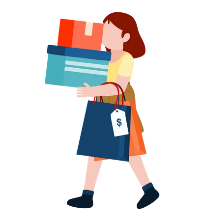 Woman with shopping bags and box Illustration