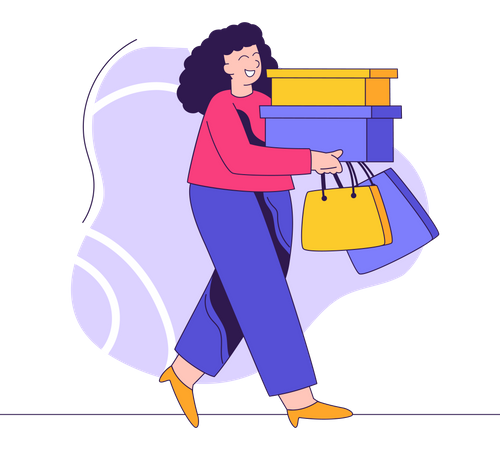 Woman with shopping bags and boxes Illustration
