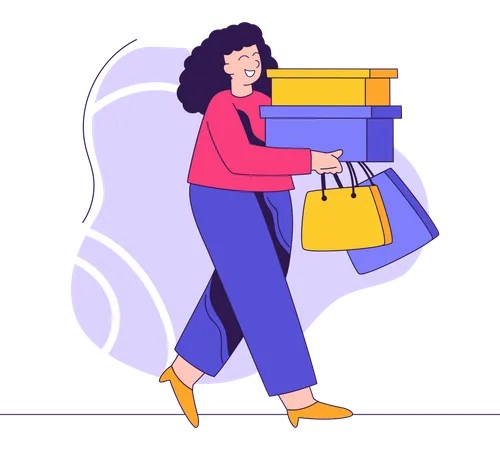 Woman with shopping bags and boxes  Illustration