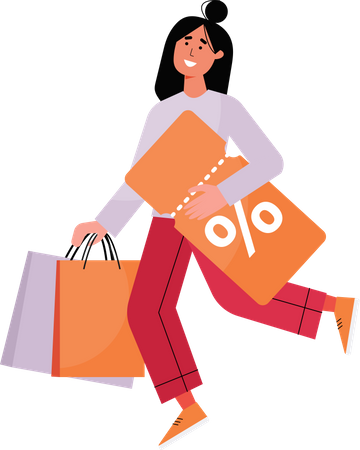 Woman with shopping bags and discount coupon Illustration