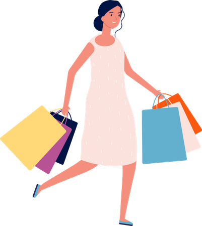 Woman with shopping bags walking Illustration