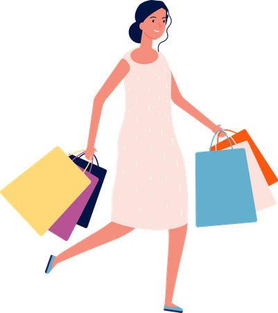 Woman with shopping bags walking  Illustration