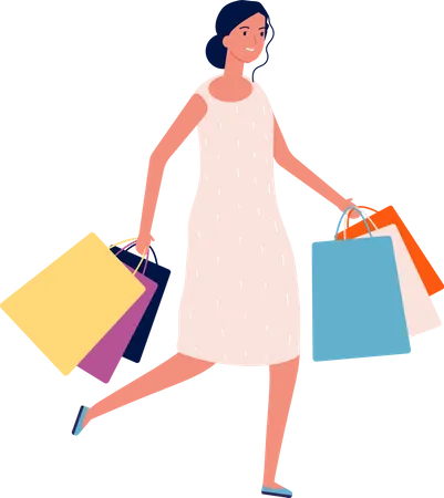 Woman with shopping bags walking  Illustration