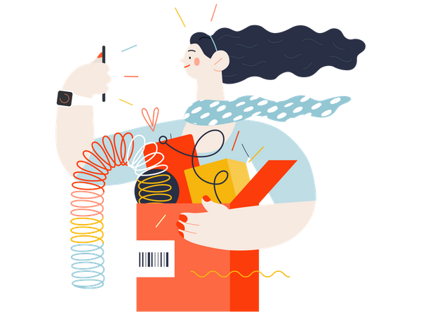 Woman with shopping box  Illustration