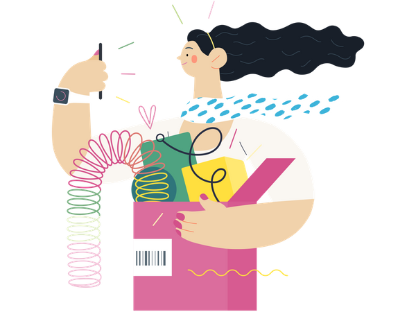 Woman with shopping box  Illustration