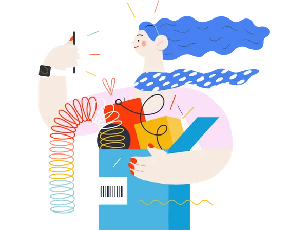 Woman with shopping box  Illustration