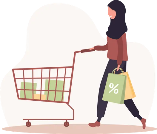 Woman with shopping cart  Illustration