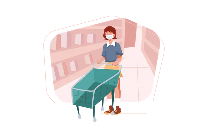 Woman with shopping trolley Illustration
