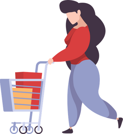 Woman with shopping trolley Illustration