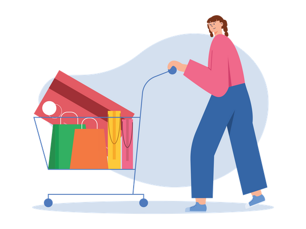 Woman with Shopping trolley  Illustration