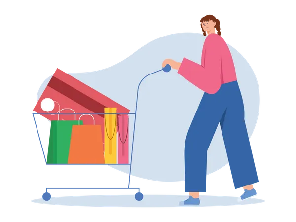 Woman with Shopping trolley  Illustration