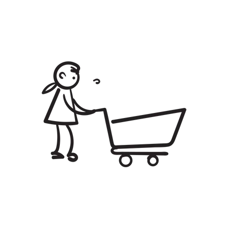 Woman with shopping trolley  Illustration