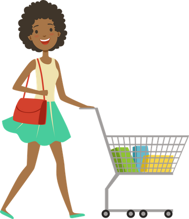 Woman with shopping trolley  Illustration