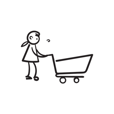 Woman with shopping trolley  Illustration