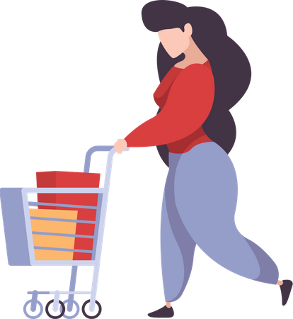 Woman with shopping trolley  Illustration