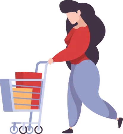 Woman with shopping trolley  Illustration