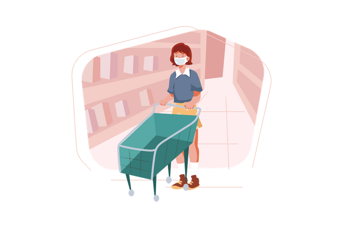 Woman with shopping trolley  Illustration