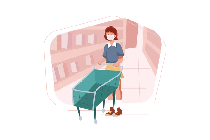 Woman with shopping trolley  Illustration