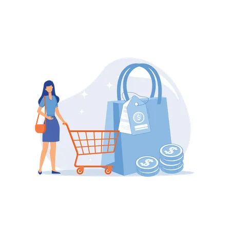 Woman with shopping trolley  Illustration