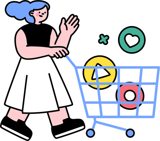 Woman with shopping trolley  Illustration