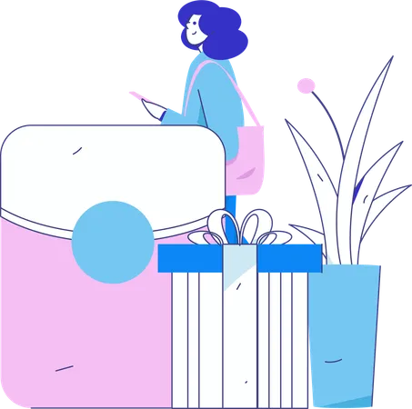 Woman with Shopping Voucher  Illustration