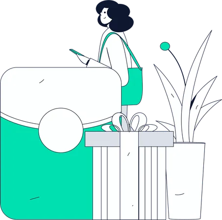 Woman With Shopping Voucher  Illustration