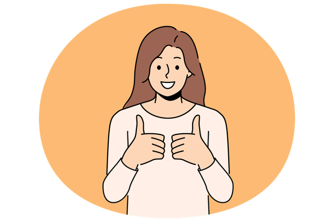 Woman with smile giving two thumbs up in agreement with your proposed course of action  Illustration