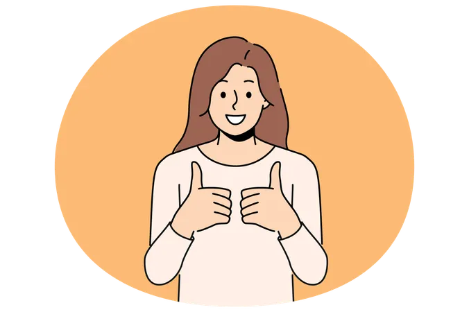 Woman with smile giving two thumbs up in agreement with your proposed course of action  Illustration