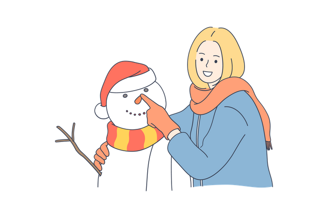 Woman with snowman  Illustration