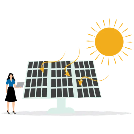 Woman with Solar Energy Panels  Illustration