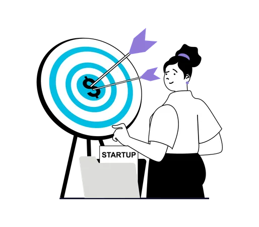 Woman with startup target  Illustration