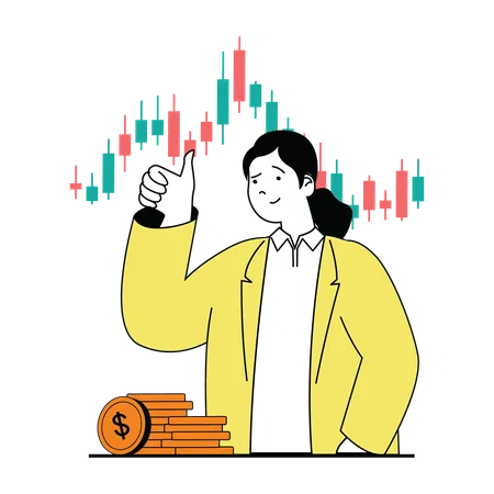 Woman with stock profit  Illustration