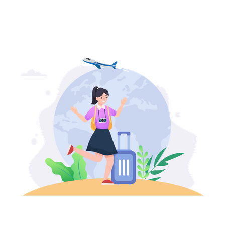 Woman With Suitcase Going To Airport  Illustration