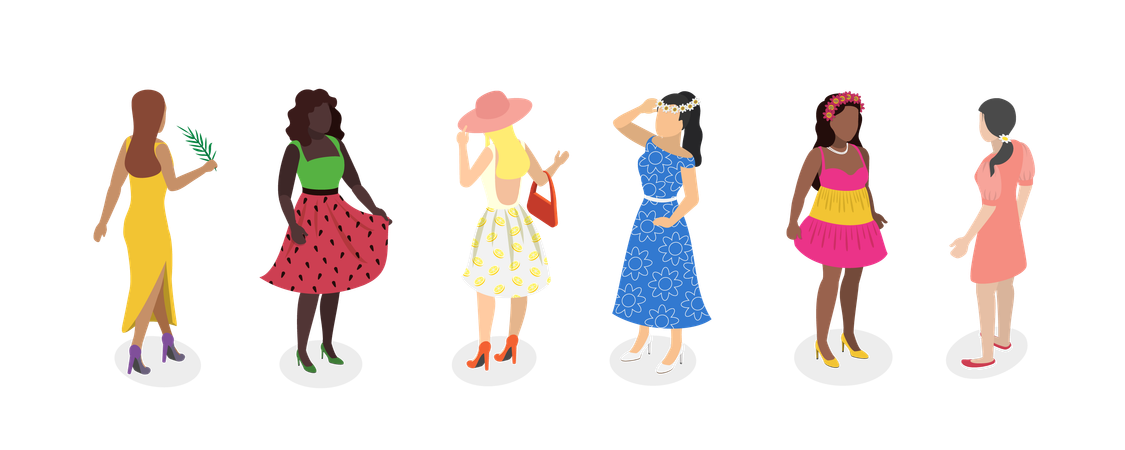 Woman with Summertime Dresses  Illustration