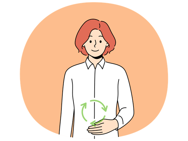 Woman with symbol of digestion near stomach  Illustration