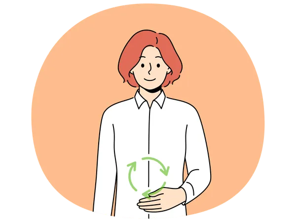 Woman with symbol of digestion near stomach  Illustration