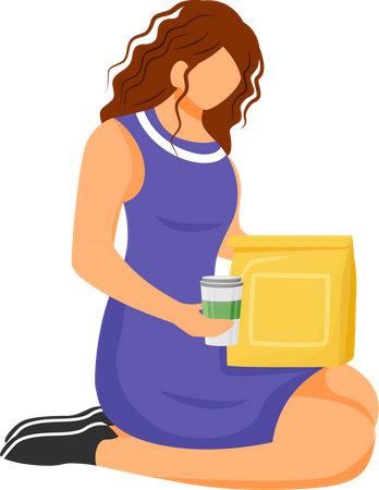 Woman with takeaway food  Illustration