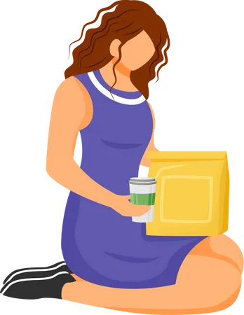 Woman with takeaway food Illustration