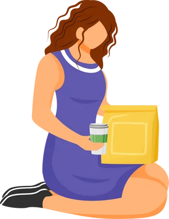 Woman with takeaway food  Illustration