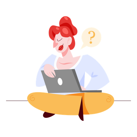 Woman with technical question on laptop  Illustration