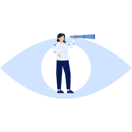 Woman with Telescope Looking Ahead Vision  Illustration