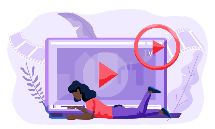 Woman with the computer watching video tutorial  Illustration