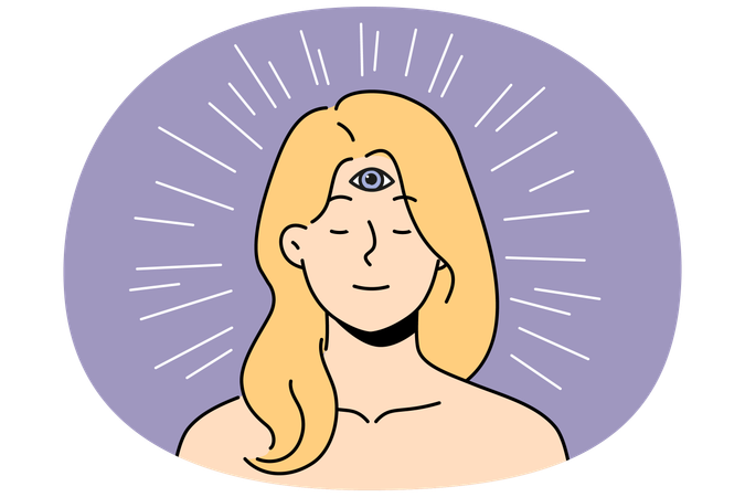 Woman with third eye on forehead  Illustration