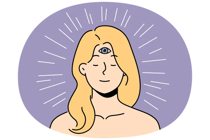 Woman with third eye on forehead  Illustration